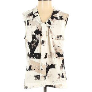 Calvin Klein Sleeveless Geometric Print White, Black & Tan Top - Size Small
